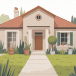 aménagement devant maison pas cher avec allée gravier et déco récup