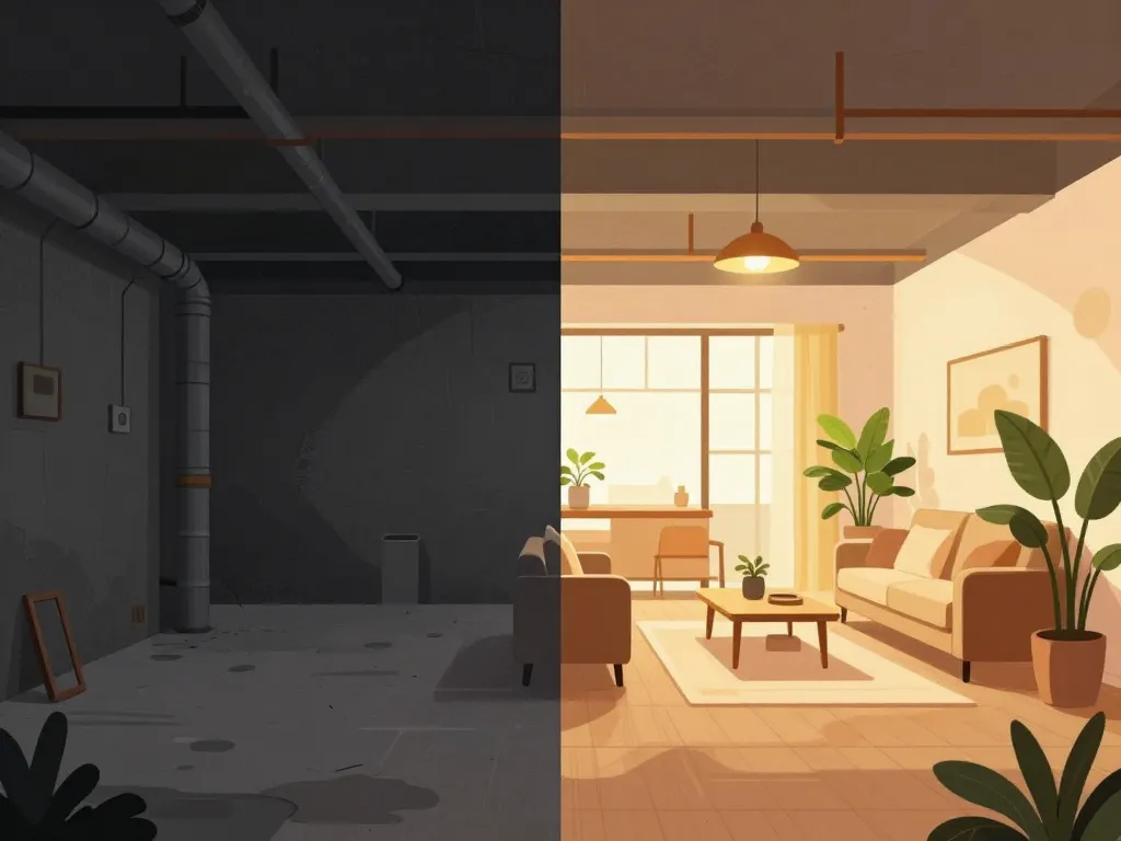 amenagement sous sol avant apres evaluation transformation