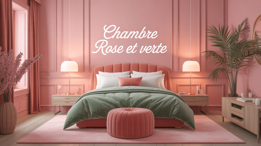 chambre rose et verte moderne décoration élégante