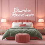 chambre rose et verte moderne décoration élégante