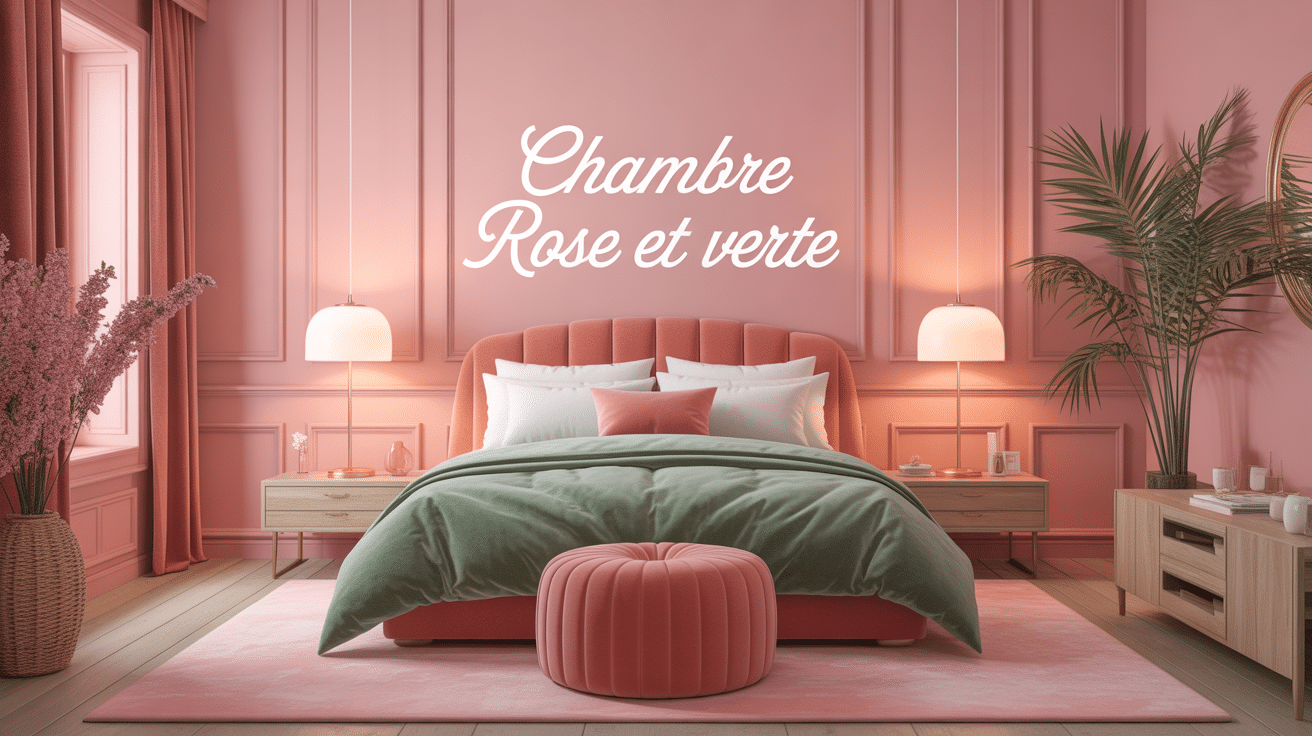 chambre rose et verte moderne décoration élégante