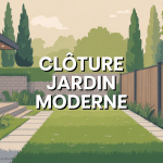 Illustration stylisée cloture jardin moderne