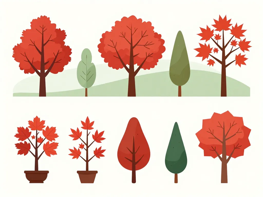 Différentes formes d’erables rouges japon illustrées pour balcon et grand jardin