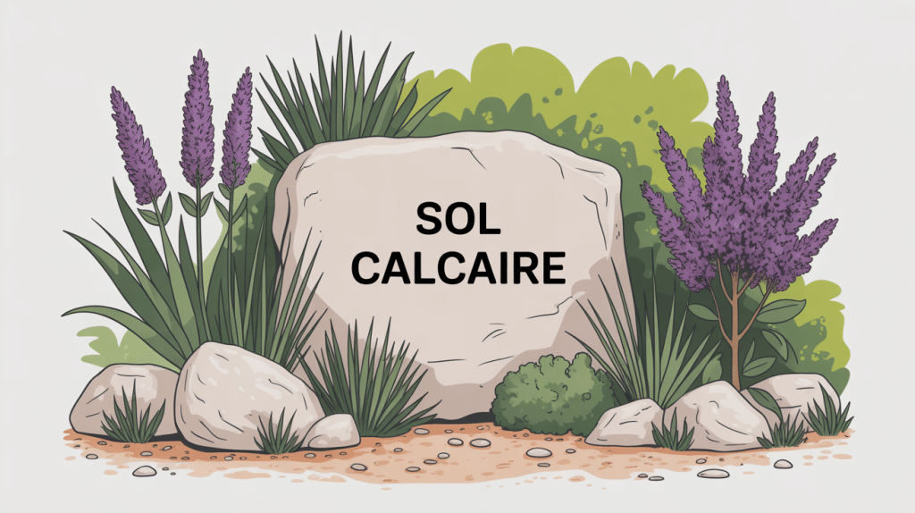 Vue de jardin harmonieux sur sol calcaire avec plantes adaptées