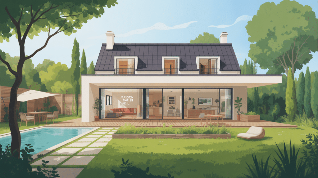 maison en l vue contemporaine avec jardin