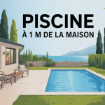 Vue stylisée piscine à 1 m de la maison moderne ambiance été