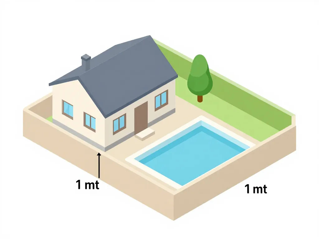 Schéma 3D piscine à 1 m de la maison normes distances