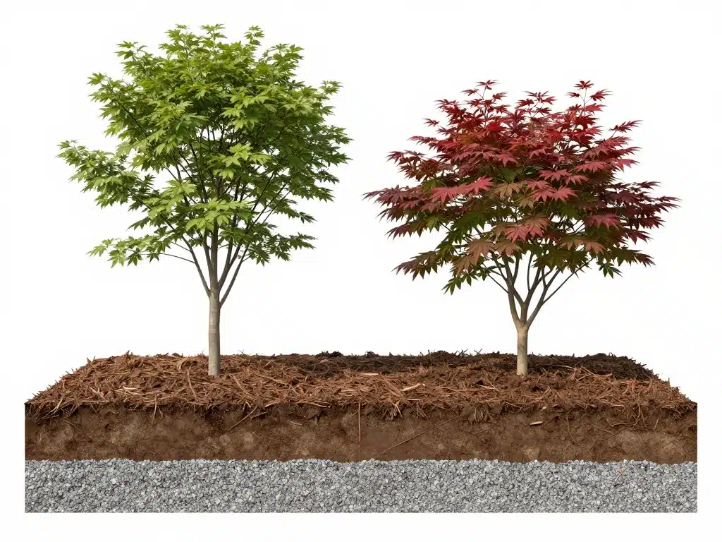 Schéma plantation erables rouges japon sol, drainage et mi-ombre