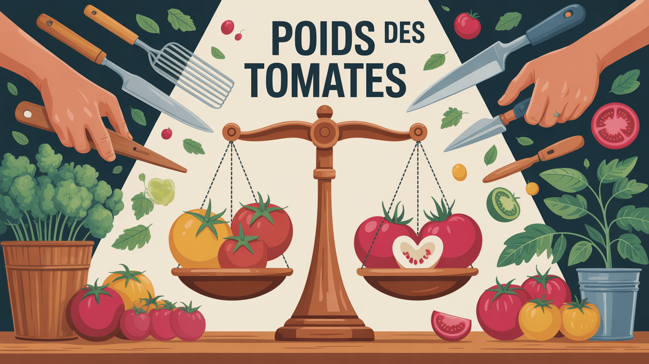 Illustration poid tomates sur balance différentes variétés