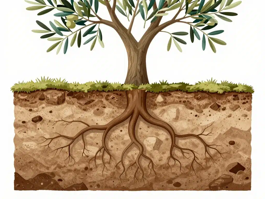 racine olivier système racinaire diagramme coupe sol