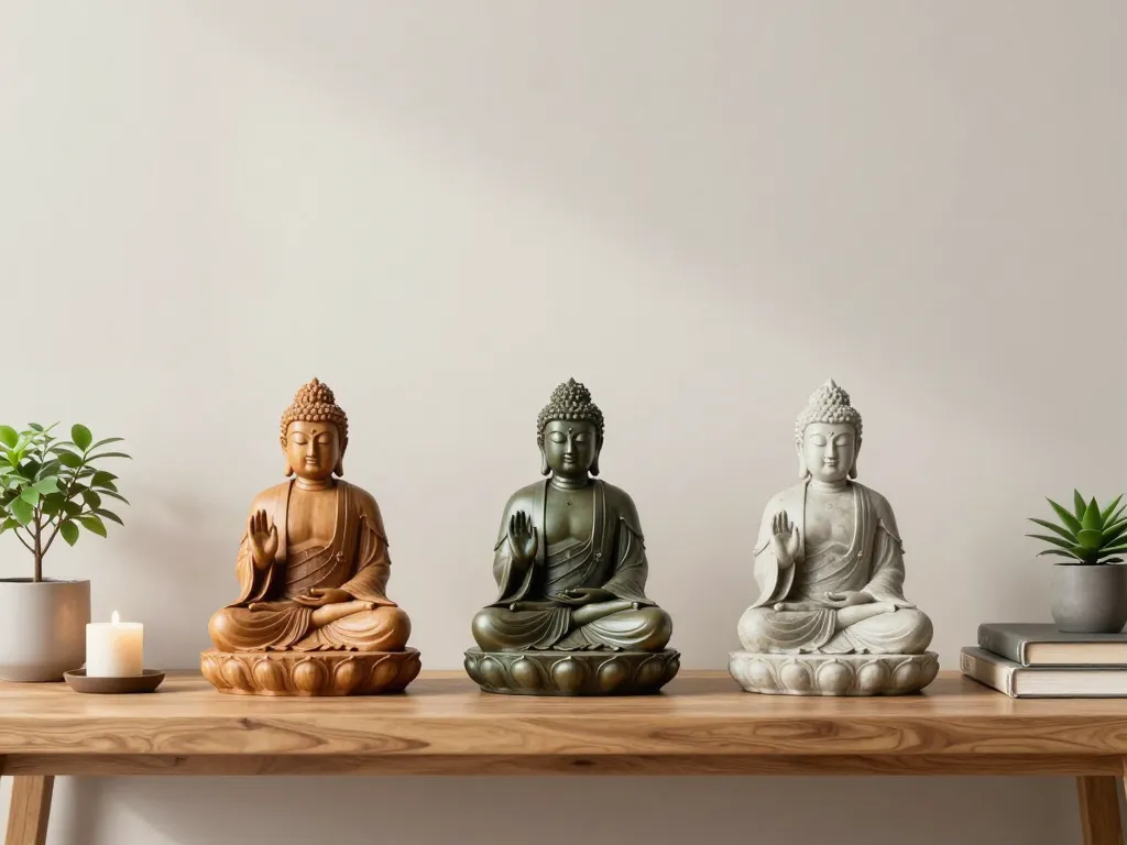 Différents styles de statue bouddha sur une étagère
