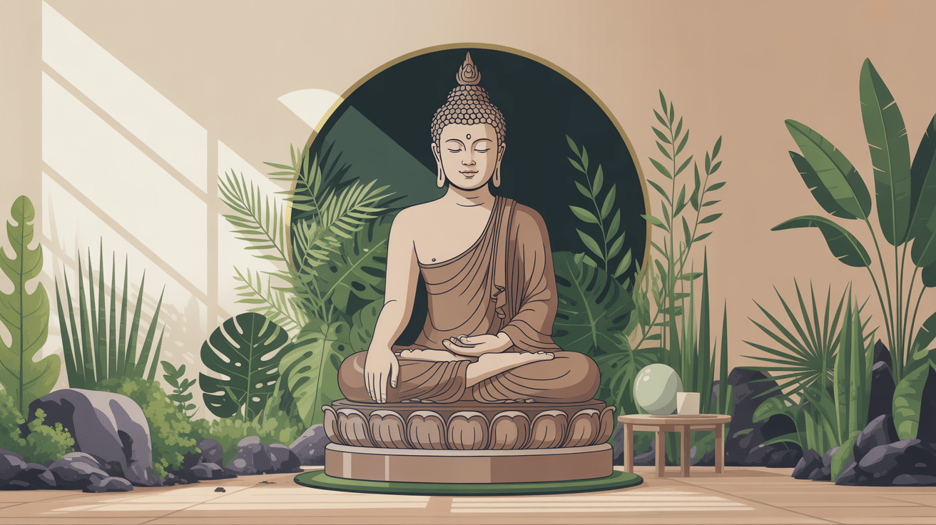 Statue bouddha dans un décor zen et épuré