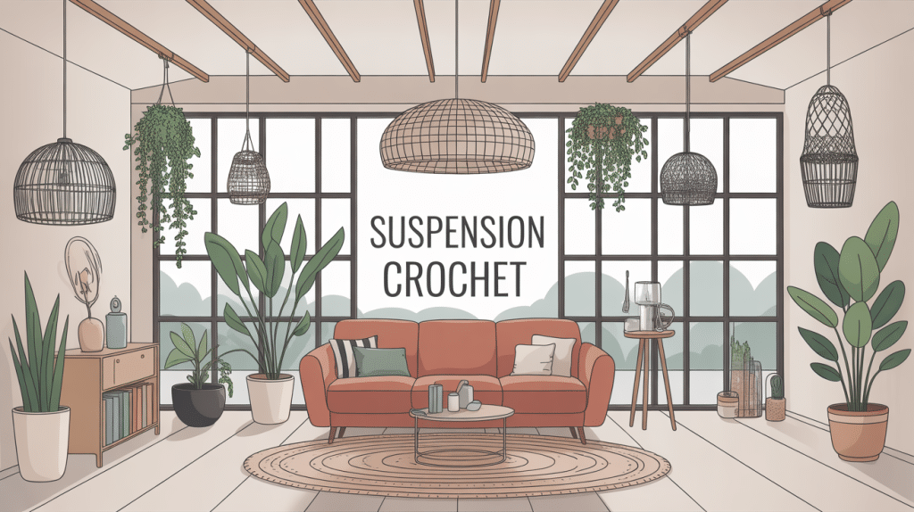 suspension crochet luminaires plantes objets déco plafond