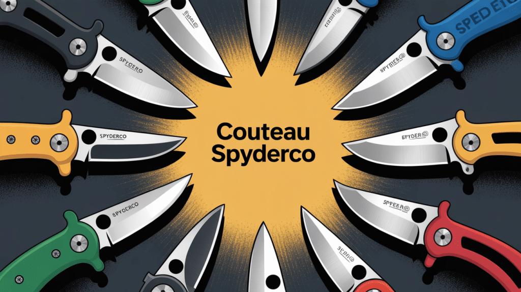différents couteaux Spyderco emblématiques disposés en cercle