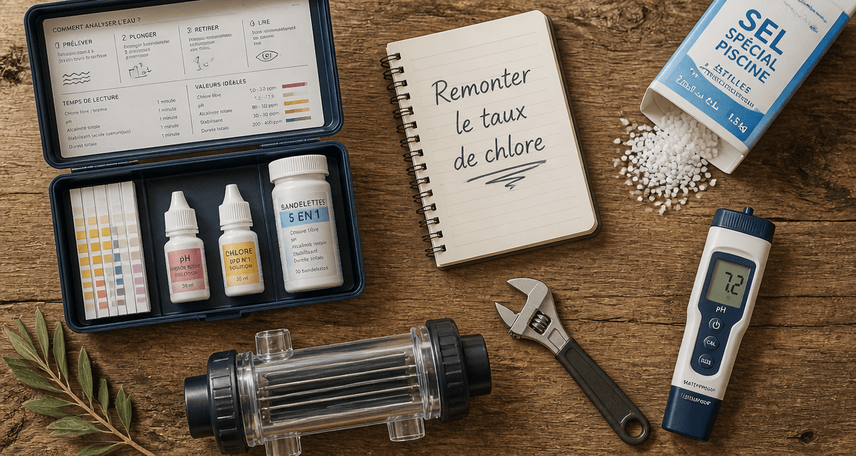 comment remonter le taux de chlore piscine au sel trousse analyse sel et outils