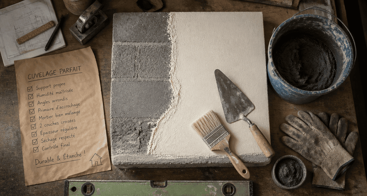 cuvelage mur outils mortier checklist