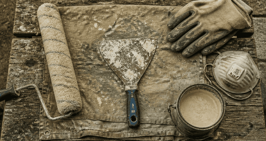 decaper facade peinture outils sur etabli