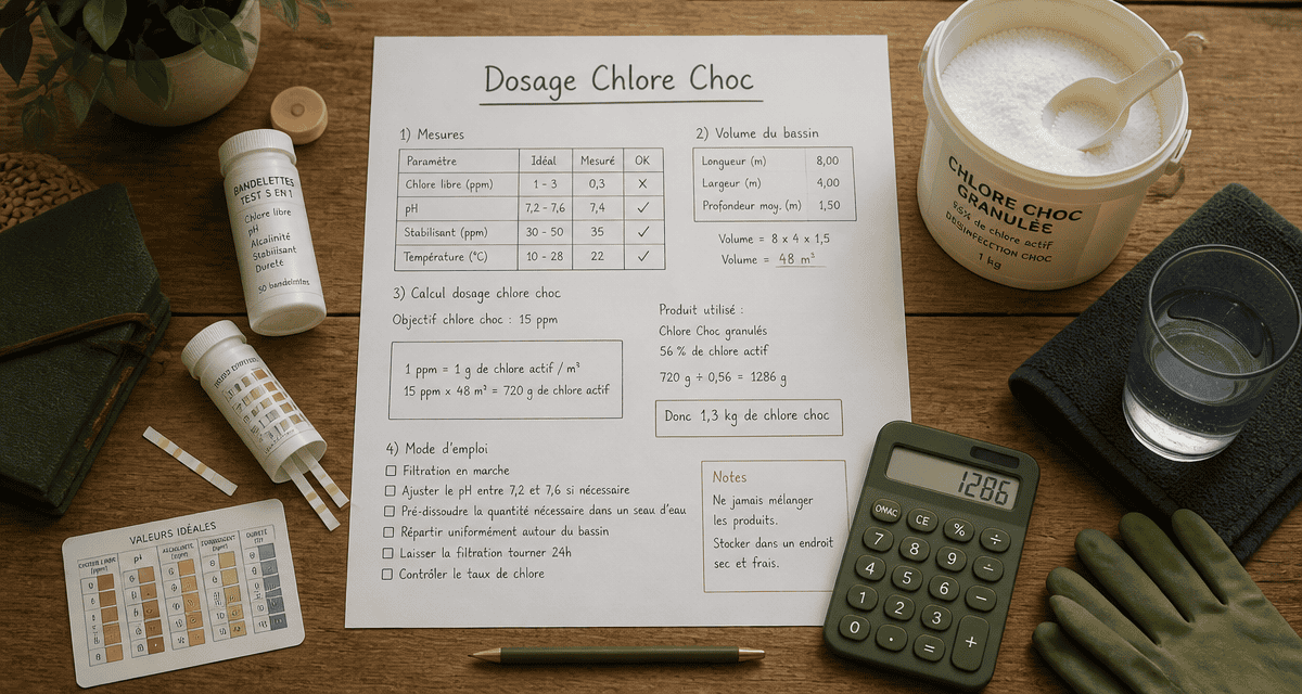 Dosage chlore choc piscine par m3 avec outils et calcul