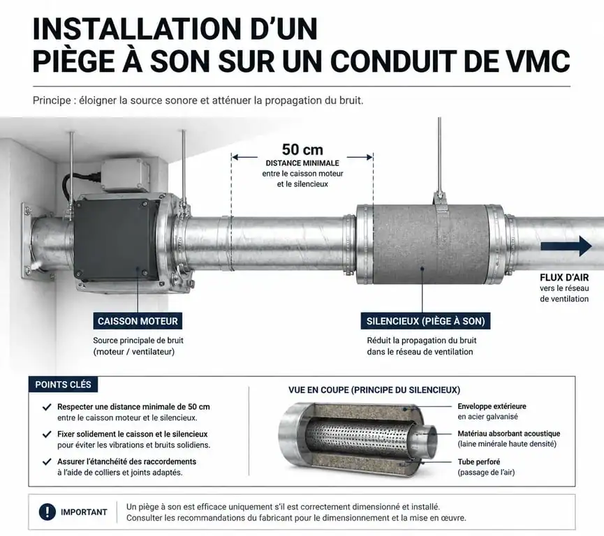 Schéma d'installation d'un piège à son pour VMC