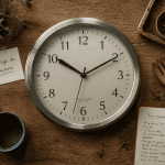horloge cuisine inox sur plan de travail moderne