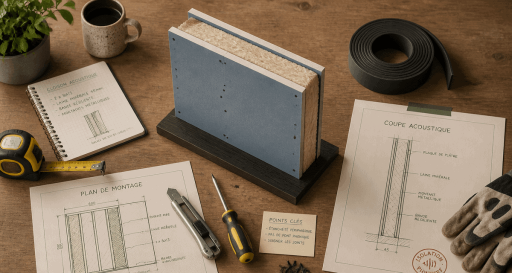 Isolation cloison entre 2 chambres vue maquette et outils