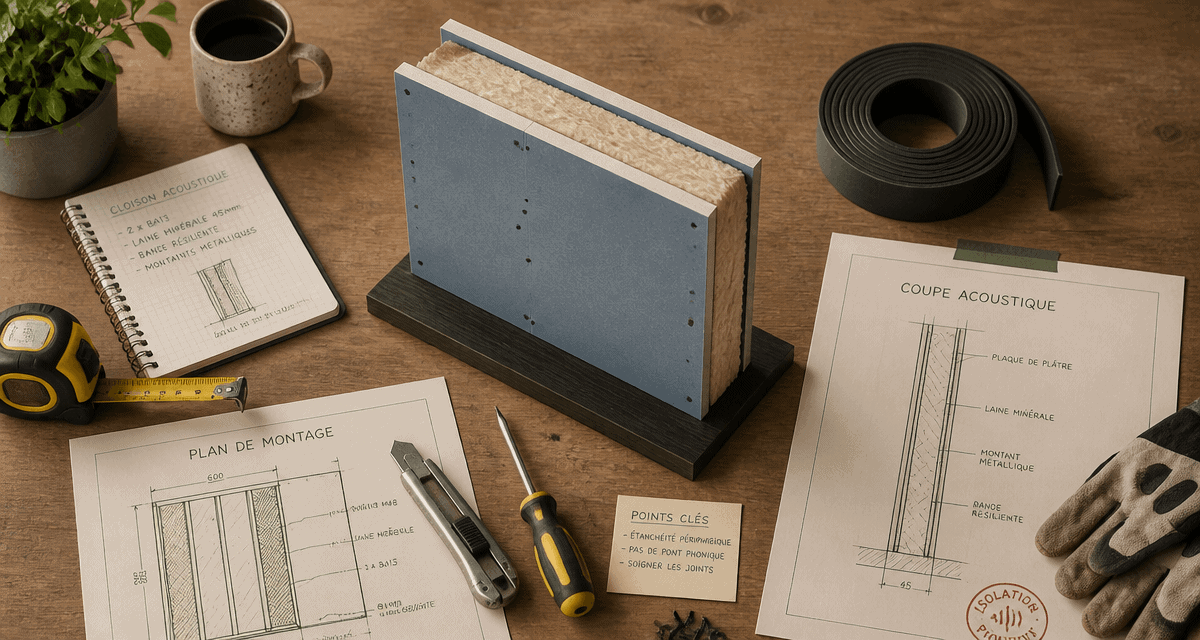 Isolation cloison entre 2 chambres vue maquette et outils