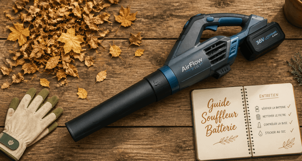 meilleur souffleur sur batterie avec gants et feuilles mortes