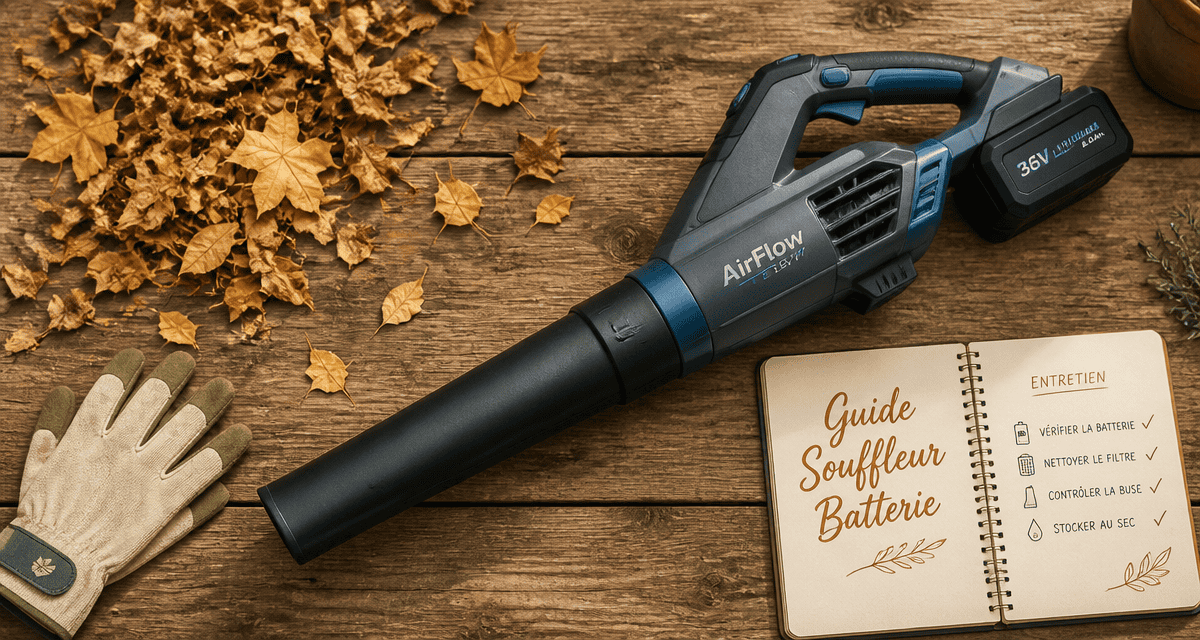 meilleur souffleur sur batterie avec gants et feuilles mortes
