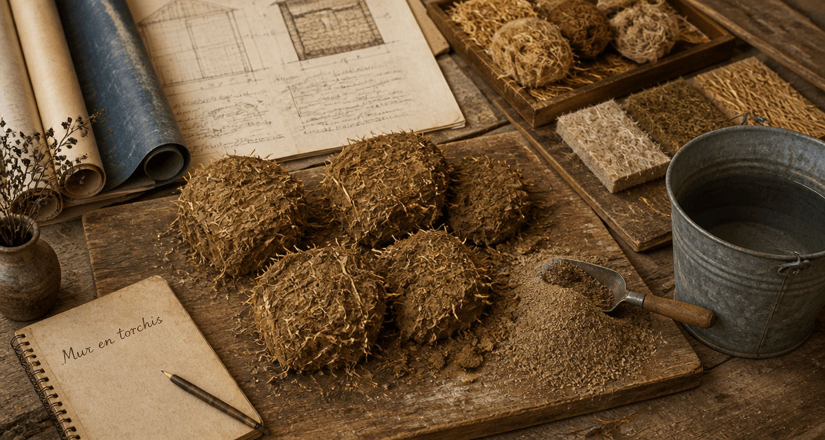 matériaux mur en torchis sur plan de travail atelier