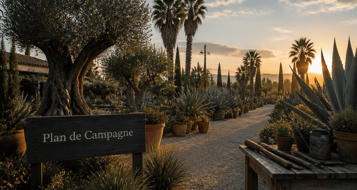 pepiniere plan de campagne rangées oliviers palmiers