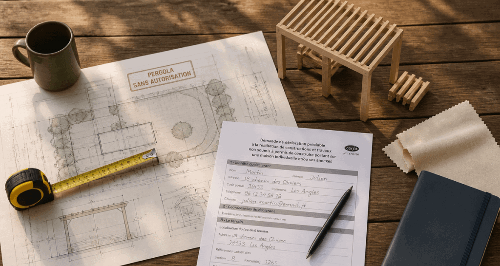 pergola démontable sans autorisation sur table avec plans