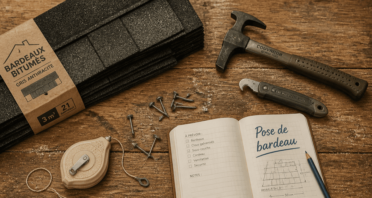 poser du bardeau bitumé outils sur plan de travail