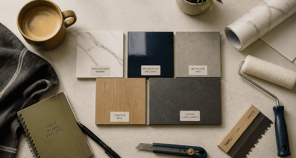 revêtement de plan de travail cuisine échantillons outils