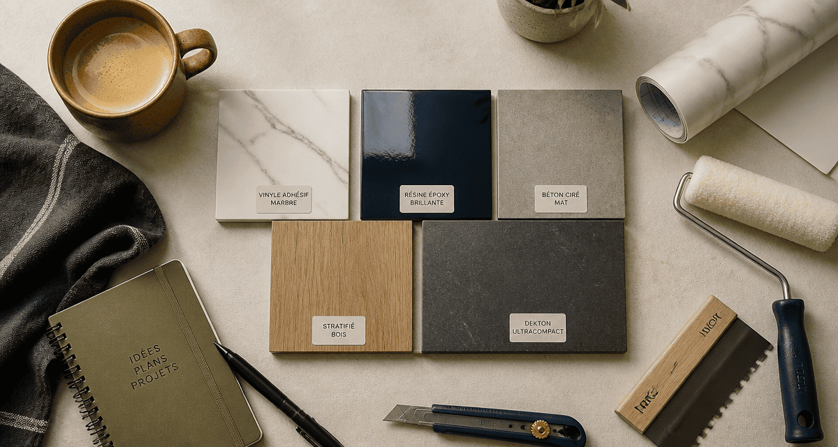 revêtement de plan de travail cuisine échantillons outils