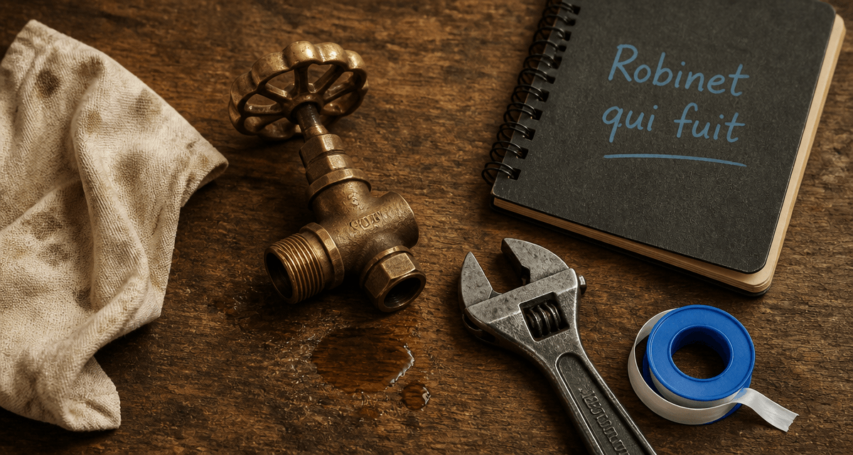 robinet radiateur fuite sur plan de travail avec outils