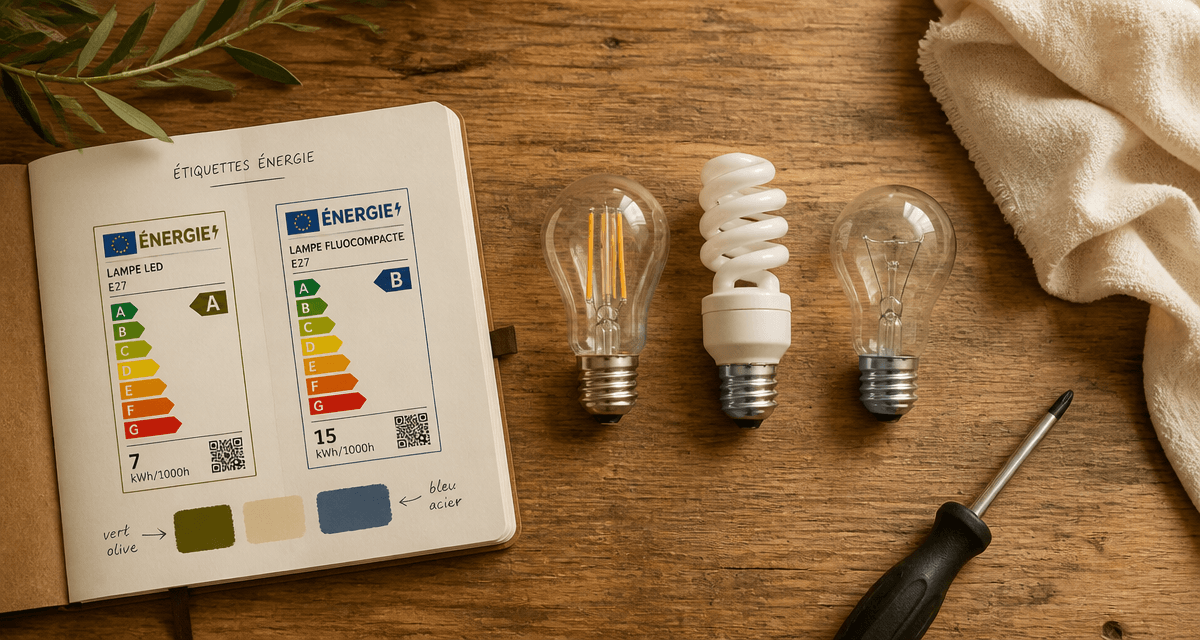 Ampoule economique LED fluocompacte incandescence sur table