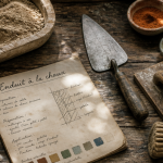 Chaux enduit outils anciens et mélanges sur établi