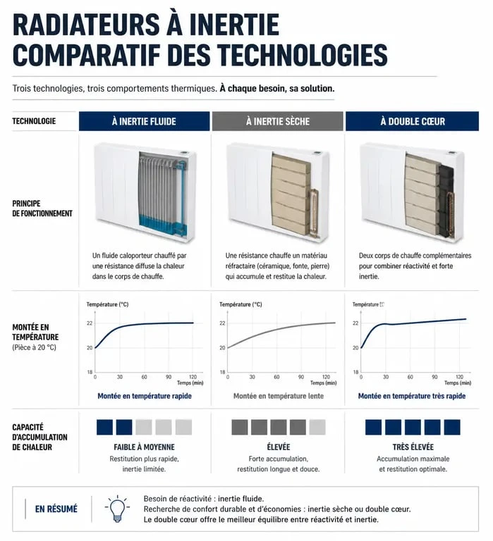 Comparatif des technologies de radiateur à inertie : fluide, sèche et double cœur pour choisir le meilleur radiateur à inertie