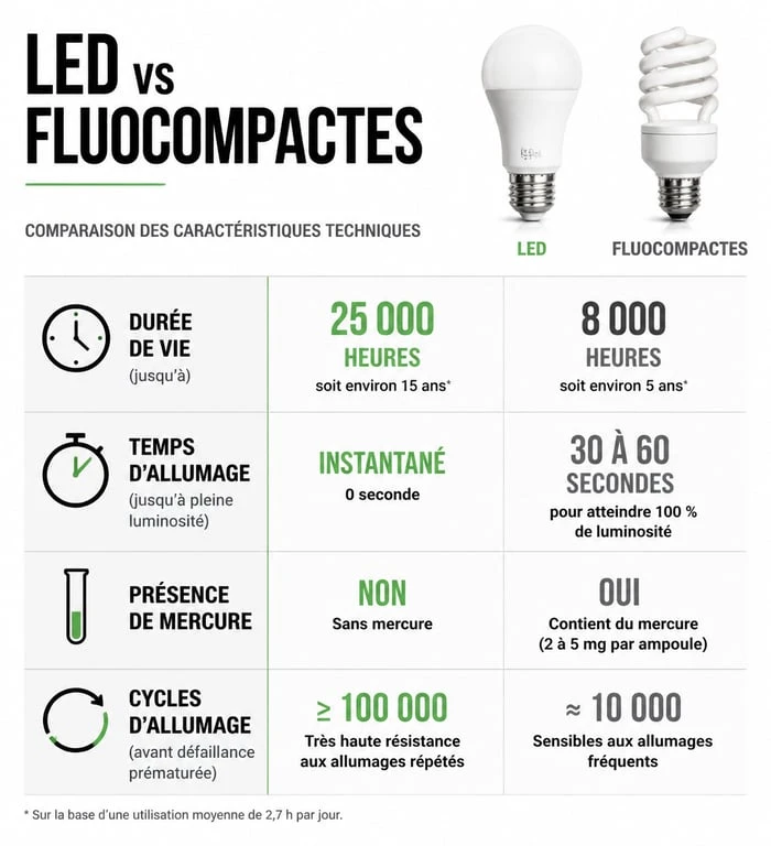 Comparatif technique entre ampoule LED et ampoule fluocompacte pour choisir son ampoule économique