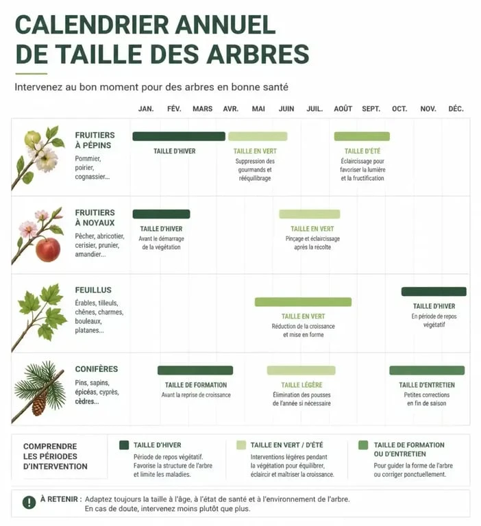 Calendrier des périodes de taille des arbres selon les espèces pour savoir quand tailler son arbre
