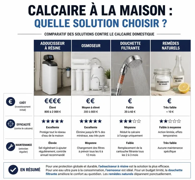 Comparatif des solutions pour traiter l'eau calcaire à la maison