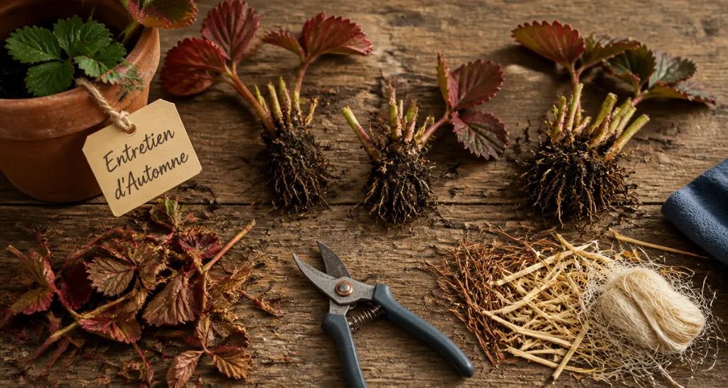 faut il couper les feuilles des fraisiers avant l'hiver plants taillés paillage