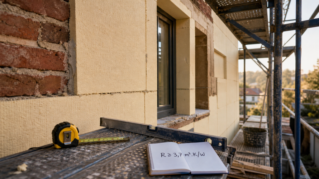 ITE : isolation exterieure quelle epaisseur, mur isolé sur chantier