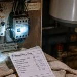 Pourquoi je n ai plus d eau chaude : chauffe-eau électrique ouvert et tableau électrique en buanderie