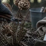 Quand couper hortensia : taille fin février, main gantée et sécateur sur bourgeons