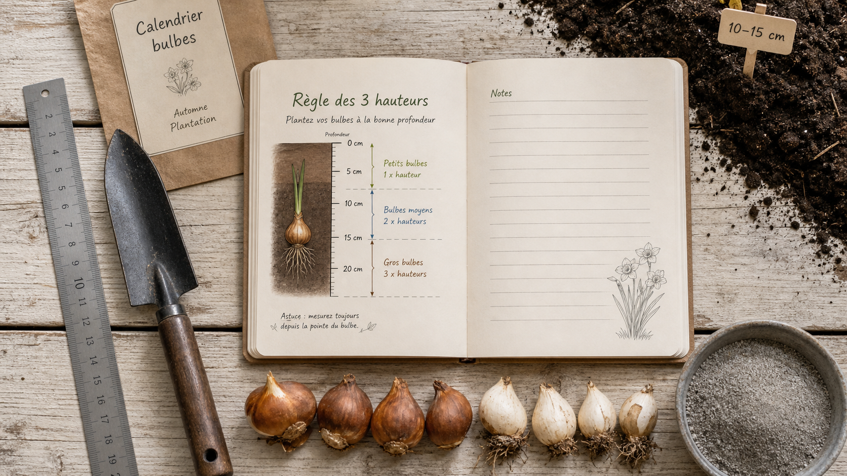Quand planter bulbes : règle des 3 hauteurs pour la profondeur