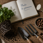 quand planter geranium sur table avec outils