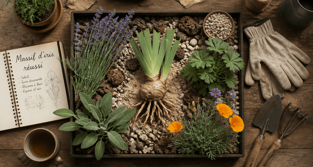 que mettre au pied des iris, plantes compagnes et paillis