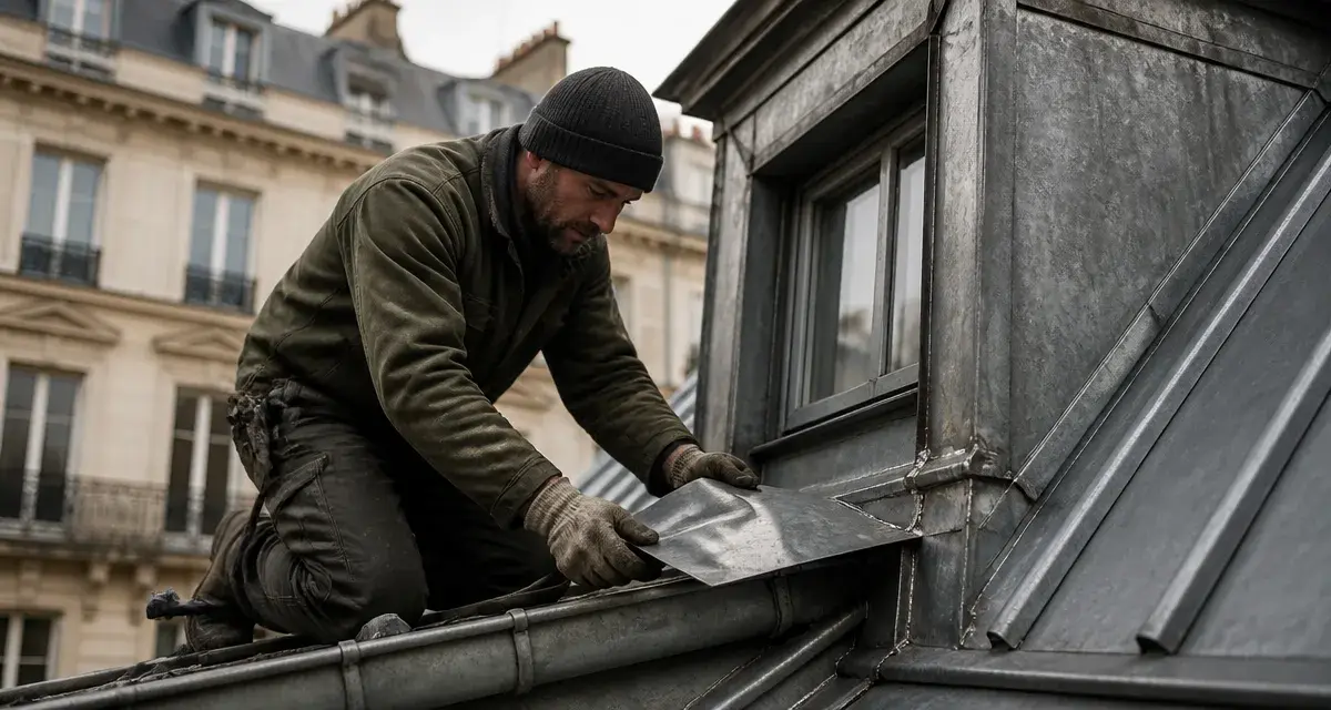 Toiture zinc Paris : couvreur zingueur sur une toiture zinc