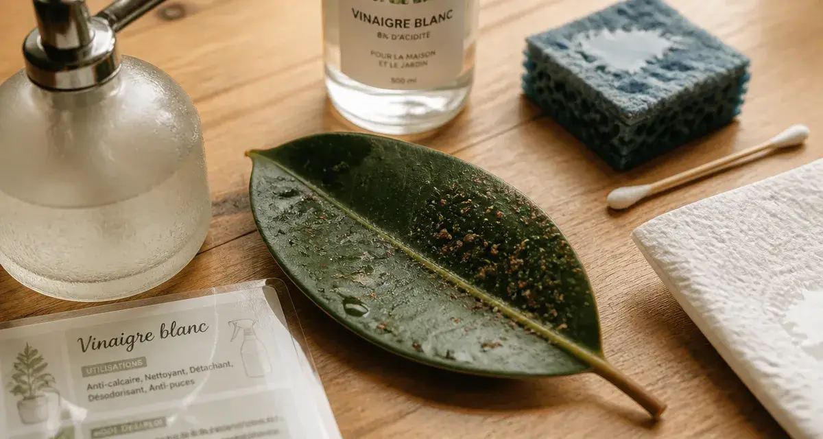 Traitement cochenille vinaigre blanc sans brûlure sur feuille de ficus